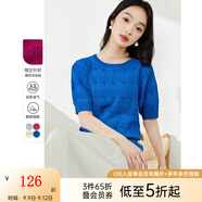 梵希蔓法式鏤空套頭短袖針織衫女2025年夏季新款提花泡泡袖上衣薄 73136 克萊因藍 M