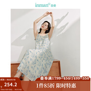 茵曼（INMAN）水墨玉蘭花印花吊帶連衣裙2025夏季女裝新品無(wú)袖A字中長(cháng)裙 淺藍色 S