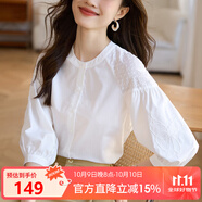 熙世界白色天絲襯衫女2025秋季新款獨特別致繡花七分袖襯衣女裝上衣 精致白 M