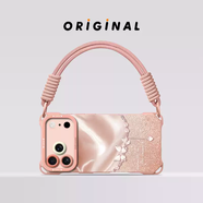 摩恒適用蘋果17pro手機(jī)殼iPhone17新款17promax帶掛繩16斜挎15背帶14硅膠13女12全包11防摔plus軟e外殼 淺粉色四角硅膠殼配雙排扣短掛繩 iPhone16