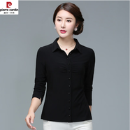 皮爾卡丹（pierre cardin）秋冬皮爾卡丹女裝折扣新款高端品牌網(wǎng)紗襯衫衣打底衫上衣 純色高端網(wǎng)紗黑色上衣 M =(建議98-105斤)