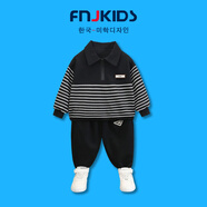 FNJ KIDS童裝男童衛衣套裝春秋季2025新款帥氣男孩兒童休閑兩件套 A8881黑色 100 cm (建議身高90-100cm)