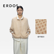 ERDOS 25秋冬圓領鏤空羊毛馬海毛亮片紗寬松拉鏈女開衫針織衫 沙米 M 165/84A
