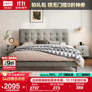 林氏家居懸浮床1.5×2米頭層牛皮雙人床極簡風皮藝床主臥大床軟包床PC067 【高腳床】全真皮|天際灰+護脊墊+床頭柜*1 1.5x2米