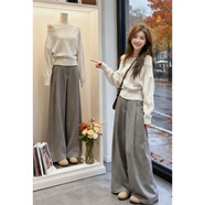 歐迪惠（Oudihui）2025年秋冬季休閑褲女裝韓系氣質(zhì)小香風(fēng)露肩針織上衣闊腿褲子套裝 褲子 S