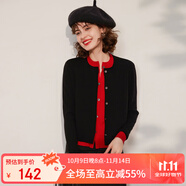 白鹿語春秋假兩件撞色針織衫圓領(lǐng)拼接單排扣長袖開衫女 黑拼紅1 M