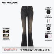 ANN ANDELMAN【朱主愛(ài)同款】復(fù)古高腰做舊闊腳褲修身微喇長(zhǎng)褲喇叭牛仔褲 黑色 25