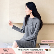 香影針織連衣裙女連帽2024秋冬季新款灰色裙子氣質(zhì)麻花長袖毛衣裙 灰色 L