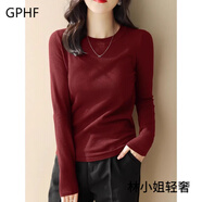 GPHF日本2025春秋季新款圓領(lǐng)長(zhǎng)袖針織毛衣女式右肩高品質(zhì)寬松底上衣女 酒紅色-半高圓領(lǐng) M 【建議100-110斤】