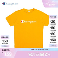 Champion夏季經(jīng)典款印花草寫LOGO圓領(lǐng)休閑運(yùn)動T恤無性別冠軍短袖男女情侶 黃色(偏?。?M
