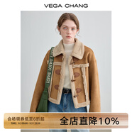 VEGA CHANG皮毛一體短外套女2025年秋冬寬松顯瘦曠野美拉德毛絨保暖夾克外套 布朗棕（短款） M