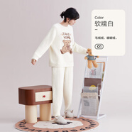 紅豆居家暖暖絨半邊絨睡衣女可愛(ài)卡通可外穿休閑家居服套裝秋冬季 軟糯白 XS 160