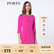 PORTS寶姿 春季新品女裝中袖中長(cháng)收腰連衣裙YLV8D173NWB002 玫紅色 3XL (14)