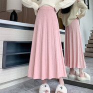 JPUZ韓系秋冬長(cháng)裙2025新款紋理高腰顯瘦軟糯針織半身裙中長(cháng)款毛線(xiàn)裙子 粉色 均碼