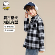 史努比（SNOOPY）童裝兒童襯衫男童長(cháng)袖上衣青少年外出衣服 格紋史努比黑白條