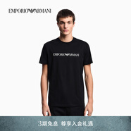 EMPORIO ARMANI/阿瑪尼官方旗艦男女情侶款純棉正肩圓領短袖薄T恤 【100%棉合身版】黑色/字母 XL  (推薦：165-180斤)