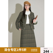 獨束大碼女裝復古小香風(fēng)格紋時(shí)尚套裝女冬微胖mm羊毛混紡外套+半裙 外套 M