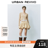 UR2025春季新款女裝休閑V領(lǐng)系帶超短款針織開(kāi)衫UYY950022 淺卡其 L