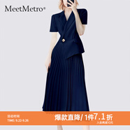 MeetMetro瑪依爾西裝連衣裙女2025秋季新款質(zhì)感職業(yè)通勤百褶裙 夏款藏青 S
