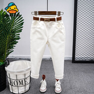 G.duck小黃鴨兒童秋季新款牛仔褲2025韓版男女童純棉黑白色長(cháng)褲寶寶彈力 白色修身彈力長(cháng)褲送皮帶 12002 140 (17碼)