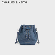 CHARLES&KEITH絎縫菱格鏈條水桶包雙肩包包女包女友生日禮物CK2-10701506 Denim Blue深牛仔藍(lán)色 M