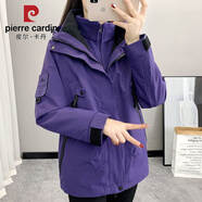 皮爾卡丹（pierre cardin）沖鋒衣女2025秋冬三合一滑雪服加絨加厚新中式寬松顯瘦風(fēng)衣外套潮 男女-深紫色 XS 建議150-170cm/80-100斤