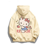 文頗100%純棉面料HelloKitty貓可愛卡通連帽衛(wèi)衣男女秋冬加絨加厚寬松 純棉B5-57-連帽-淺杏加絨 S