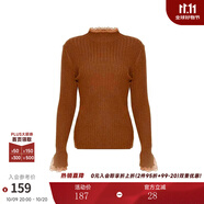 兩三事梵高文藝 青衫 蕾絲拼接半高領(lǐng)打底衫女春季復古修身內搭針織衫 焦糖色 均碼 F