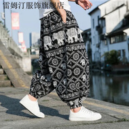 雷姆汀泰國大象褲男女寬松沙灘波西米亞花褲休閑薄款防蚊燈籠褲闊腿褲夏 白象 5XL 建議200-230斤