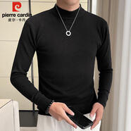 皮爾卡丹（pierre cardin）半高領(lǐng)毛衣男秋冬季高級休閑純色針織衫修身打底衫男裝 黑色 XL