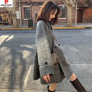皮爾卡丹（pierre cardin）2025年新款雙面含羊絨羊毛大衣女中長(cháng)款a字版斗篷小香風(fēng)羊毛呢外 灰色 S 建議90斤到120斤