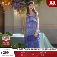 兩三事度假超仙的裙子女夏季紫色油畫(huà)藝術(shù)吊帶海邊連衣裙云霧睡蓮 紫色預售 M