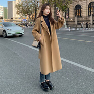 五個(gè)橘子呢子大衣女中長(cháng)款韓版女裝寬松毛呢外套女顯瘦大衣女士上衣冬新年 卡其色 L