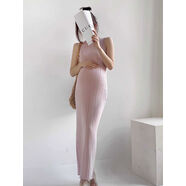 2024新款韓版孕婦裝夏裝連衣裙后開(kāi)叉修身時(shí)尚背心裙薄針織孕婦裙 M 粉色