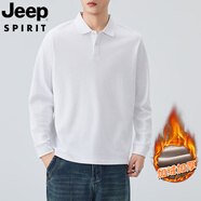 JEEP SPIRIT吉普長(cháng)袖polo衫秋冬季翻領(lǐng)衛衣男裝t恤寬松美式加絨加厚上衣服潮 542白色 （加絨） 加厚 M 95-115斤