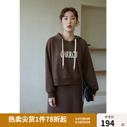獨(dú)束大碼女裝抽繩連帽衛(wèi)衣套裝女秋冬新款胖mm百搭半身裙兩件套 咖色衛(wèi)衣 L