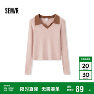 森馬毛衣女短款修身顯瘦簡約春秋撞色polo領毛衫復古109524107003
