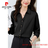 皮爾卡丹（pierre cardin）真絲襯衫女職業(yè)正裝V領(lǐng)設(shè)計(jì)感2025秋季新款雪紡襯衣長(zhǎng)袖修身上衣 黑色 S