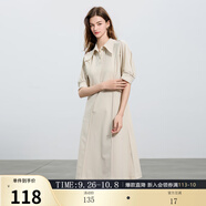 伊布都（ibudu）2025夏季新款寬松休閑中長(cháng)連衣裙翻領(lǐng)燈籠袖Polo裙女 米黃 M 160/84A