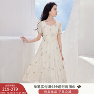 香影襯衫女短袖2025夏裝新款正肩圓領(lǐng)杏色甜美風襯衣刺繡碎花上衣 杏色連衣裙 L85S053 XL 170/92A/125-140斤