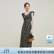 范思藍(lán)恩23FS12695韓系荷葉邊減齡連衣裙女夏季新款吊帶裙子 黑底碎花 M