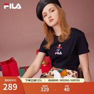斐樂（FILA）官方女士短袖T恤夏印花運動女裝針織短袖套頭衫小熊T刺繡上衣 傳奇藍-NV 2XL 180/96A