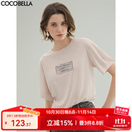 COCOBELLA時(shí)尚3D字母印花輕薄長(cháng)袖T恤舒適休閑短袖上衣TS3210 薏米色 M