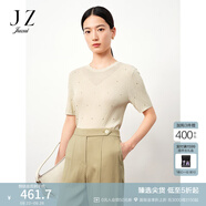 玖姿（JUZUI）商場(chǎng)同款簡(jiǎn)約格紋幾何短袖套頭針織衫裝夏款JWDX31216 米黃 M