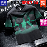 羅蒙（ROMON）歐貨短袖t恤男字母漸變印花青年修身設(shè)計(jì)感潮牌透氣舒適體恤潮t 黑色 L 【建議95-115斤】