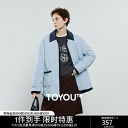 初語(yǔ)棉衣女2025冬季新款撞色拼接復(fù)古菱格保暖外套寬松襯衫式棉服 霧霾藍(lán) M
