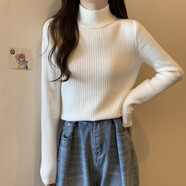 蘑菇同學(xué)加絨加厚一體絨半高領(lǐng)毛衣女秋冬胖mm大碼打底衫顯瘦內搭針織上衣 杏色 M 【建議90-100斤】