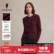 POLOWALK麻花針織開衫女春秋季新款保羅女裝氣質(zhì)休閑絞花毛衣外套長袖線衣 紫紅色【新款】 M (160)
