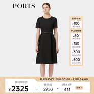 PORTS寶姿春季新品女裝優(yōu)雅純色通勤腰帶裝飾束腰短袖連衣裙 黑色 S (4)