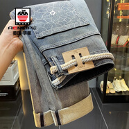 AEMAPE2025秋季新款男士牛仔褲刺繡休閑小腳長(cháng)褲潮流印花高端歐美男褲子 2257淺藍色 34 建議158-170斤